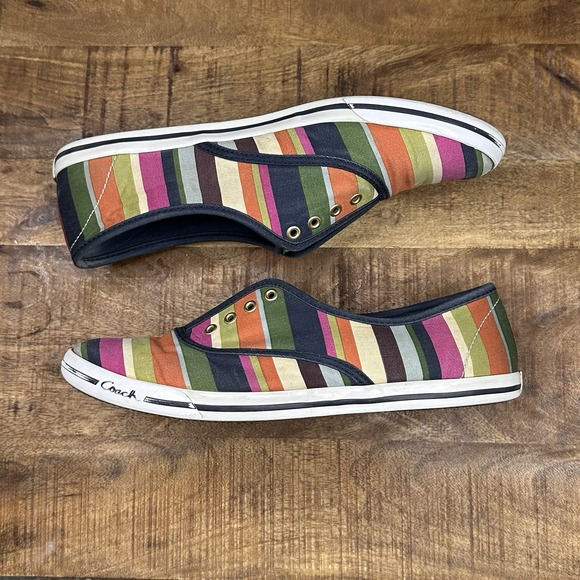 Coach‎ Audrina Striped Canvas Sneakers Size 8B Multicolor Preppy Casual Low Top - Picture 1 of 13